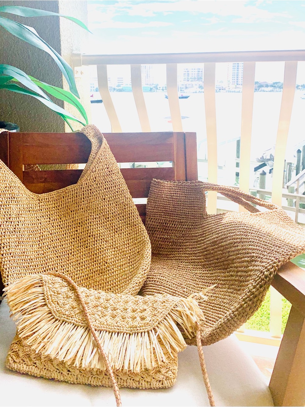 Authentic Artisan Handcrafted Natural Straw Tote & Clutch Set - Neutral Tan